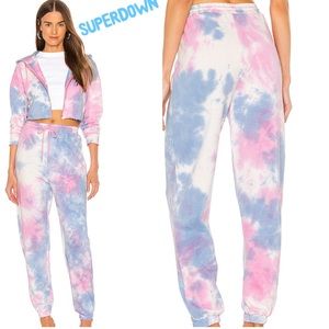 Superdown New Pink and Blue Loose Fit Tie Dye W/Metallic Threads Sweatpants